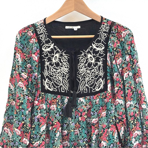 Anthropologie Floreat Ottava Peasant Tunic Mini Dress Boho Dark Floral Size XS - Picture 7 of 14